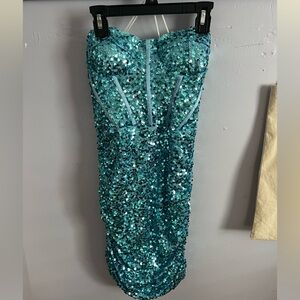 Blue sparkle mini dress